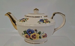 Vintage Heatmaster China Teapot made by Ellgreave Pottery with Gold Trim and Pan