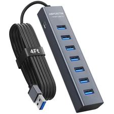 4Ft 7-Port USB 3.0 Hub for Desktop - Aluminium USB Extender Hub 5Gbps, USB Mu...