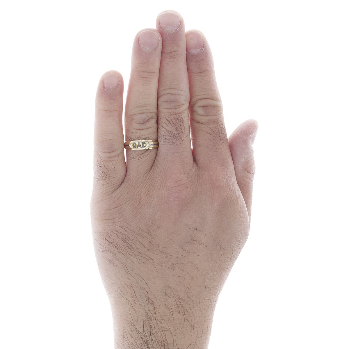 Men's 10k Yellow Gold Solid Band Diamond Dad Ring - Size 6.5, Handcrafted In USA - View #3
