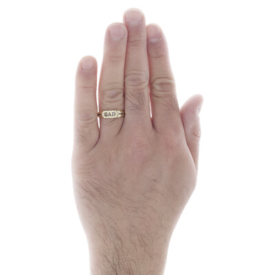 Men's 10k Yellow Gold Solid Band Diamond Dad Ring - Size 6.5, Handcrafted In USA - View #9
