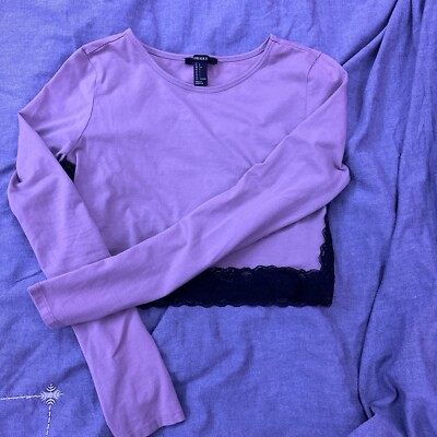 Forever 21 women's long sleeve crop top size L brown black lace