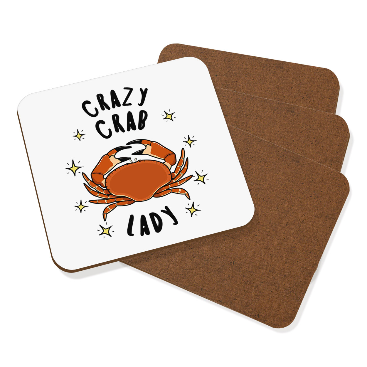 Crazy Crab Lady Stars Coaster Drinks Mat Set Of 4 - Funny Animal