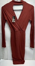 NWT- Fashion Nova Womens Sweetheart Long Sleeve Dress Size Small Color: Marsala
