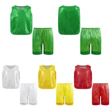Kids Boys Girls Dancewear Sport Tops With Shorts Sequins Jazz Activewear Yoga