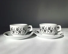 MCM Style notNeutral Espresso Cups Black Floral Set of 2 / 3oz. Porcelain 