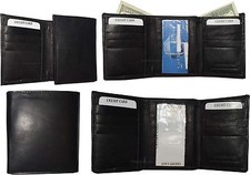 Lot of 4 Men's Trifold Leather Wallet 8 credit card ID Black billfold wallet NWT