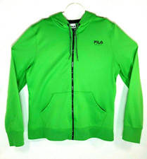 Fila Women's Hoodie Hoodey Sweatshirt Fill Zip Long Sleeve Pockets Green M