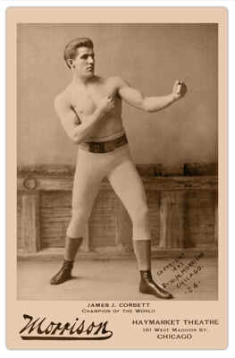 GENTLEMAN JIM CORBETT Boxing Legend Cabinet Card Vintage Photo CDV RP