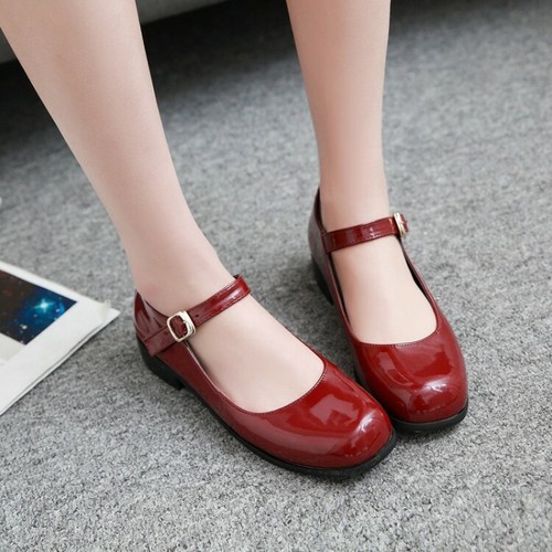 Ladies Flat Mary Jane Strap Shoes Lolitta Buckle Pumps Plus Size Patent  Leather | eBay