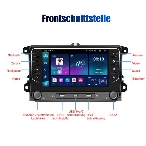 Für VW Golf 5 6 PLUS Touran 7" Android14 Autoradio Navi BT FM SWC 2+64G GPS RDS - Bild 17 von 18