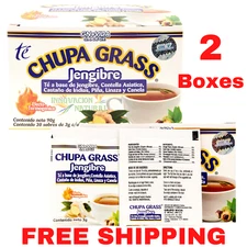 2 PACK Chupa Grass Ginger Jengibre Thermogenic Tea 60 Day Supply Linaza Flax Tea