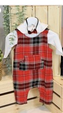 Baby Boy Tartan Dungraee Set 6-9 months Red NEW