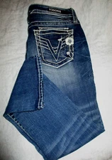 ON SALE! VIGOSS Dublin Capri Jean 26x25 Double Back Pockets Whiskers Embroidery!