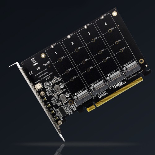 4-Port M.2 NVME SSD to PCIe 3.0 4.0 X16 Connector Expansion NEW Card 4 x 32Gbps - 第 3/22 張圖片