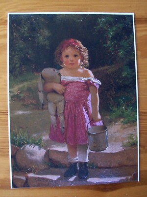 Going to the Spring John George Brown Mädchen Kind mit Stofftier Druck