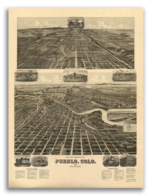 Pueblo Colorado 1890 Historic Panoramic Town Map - 20x28