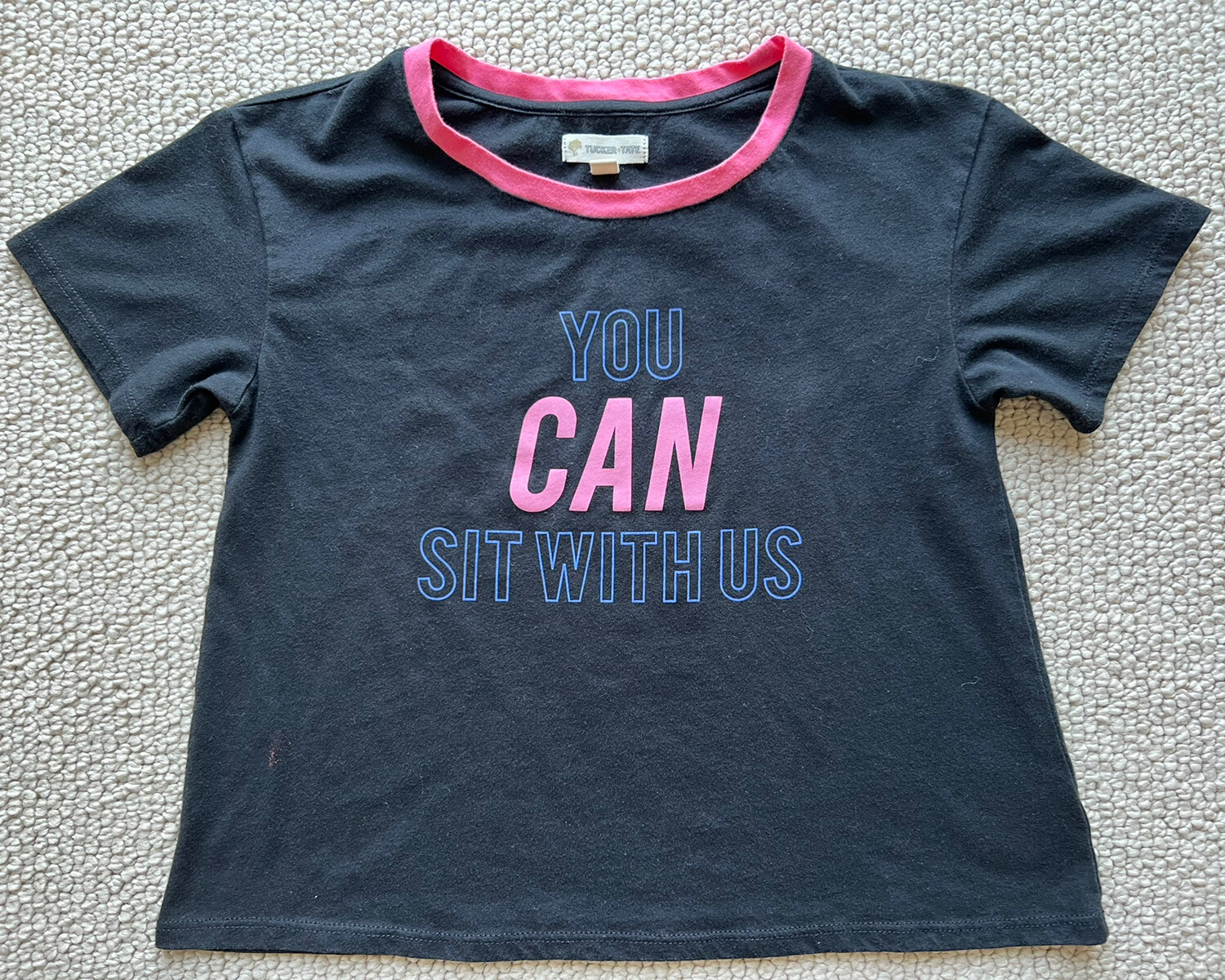 EUC Girls Tucker + Tate YOU CAN SIT WITH US Black Crop T-shirt Shirt Top M 8 10