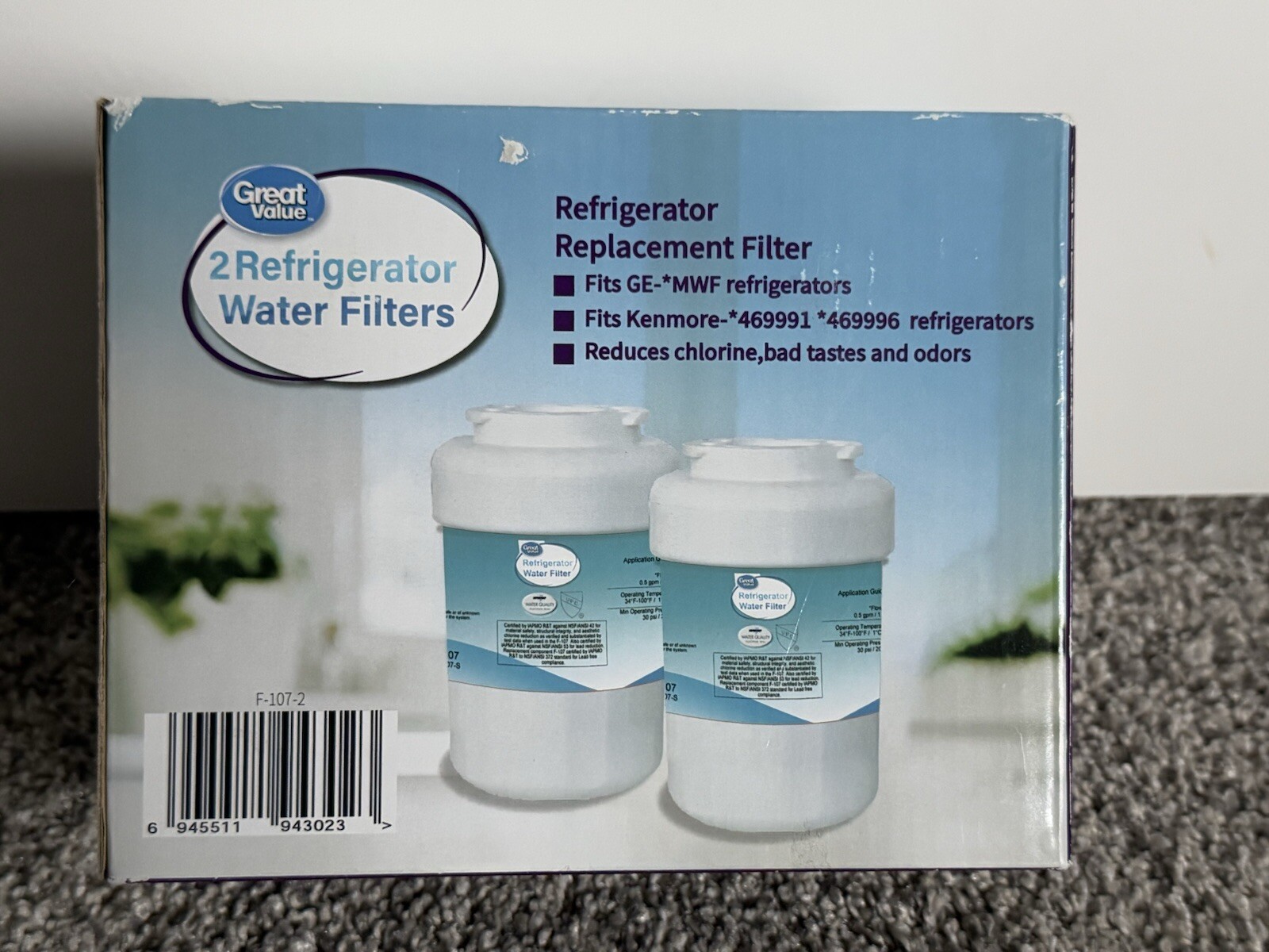 Great Value GE-MFW Refrigerator Replacement Filters 2 Pack B