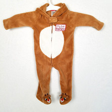 My First Christmas Rudolph Baby One Piece Zip Pajama w/ Hoodie 6M 12.5-16.5 lbs.