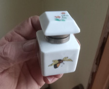 1880s PORCELAIN INKWELL WITH HAND PAINTED BUTTERFLY & FLOWER HINGED LID