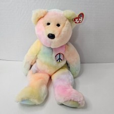 Ty Beanie Buddies Peace Plush Soft Pastel Colors TyDye Teddy Stuffed Animal 1999