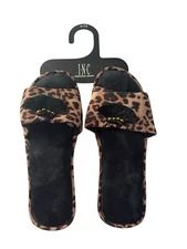 NWT INC Slippers Womens 7-8 Leopard Print Tassels Slipon Slides New $30