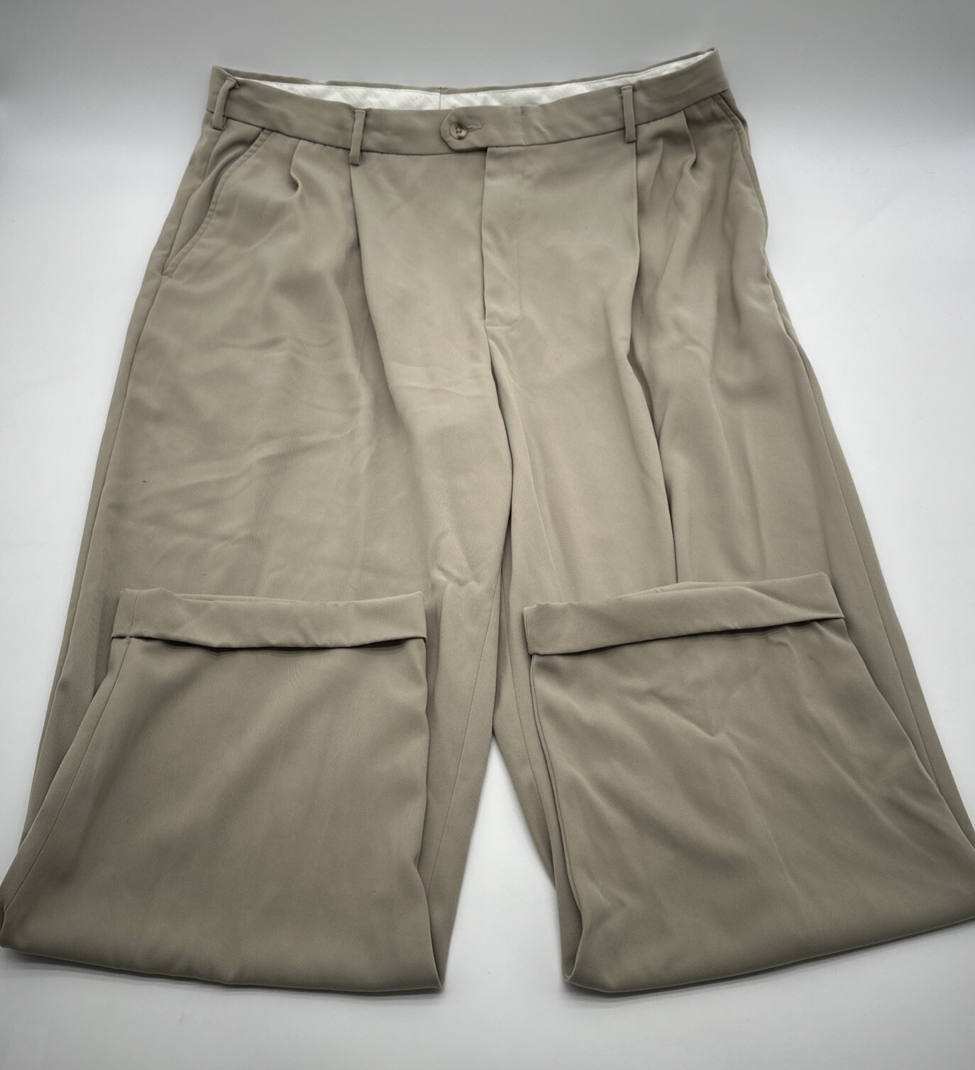 Alfani Dress Pants Men Size 38x29 Beige Solid Pockets…#18452