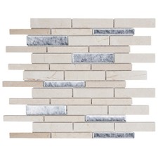 Beige Cream Crema Marfil Marble Stone Silver Foiled Glass Mosaic Tile Backsplash