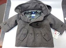 Adorable Gently Used Old Navy Gray Wool Pea Coat w/Hood-Size 3-6 Months WARM