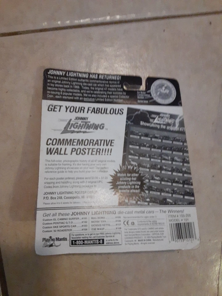 Редкие винтажные серебристые кепки Mantis Johnny Lightning Challengers Chevy El Camino на пуговицах - Изображение 3 из 4