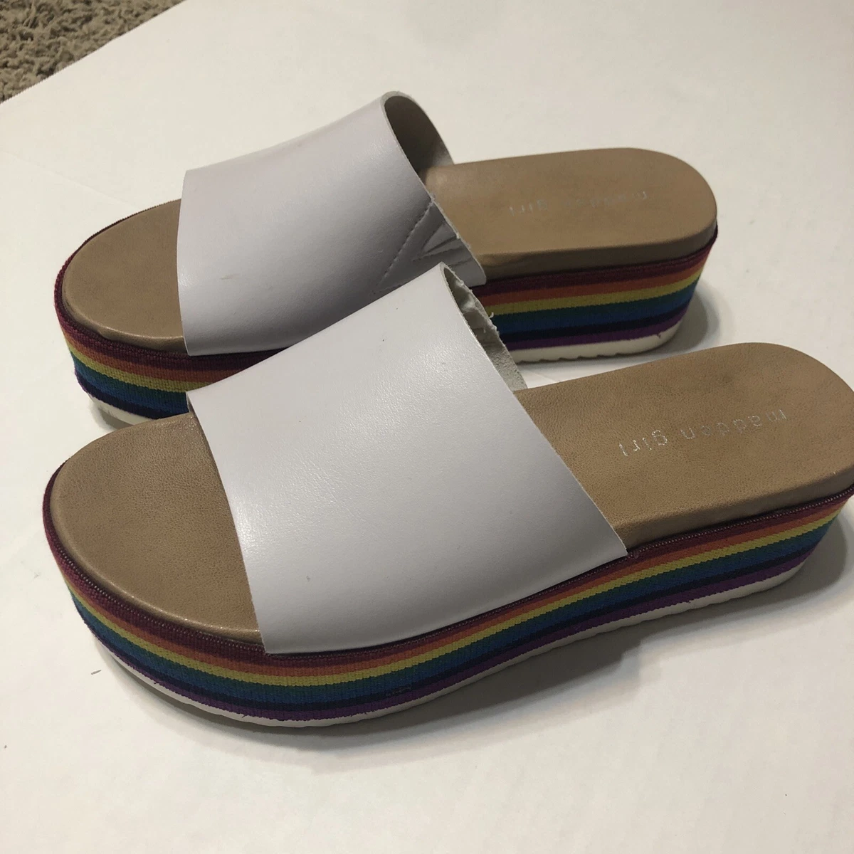 Madden Girl Ashley Rainbow Platform Sandals White Size 8
