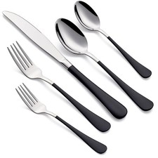 20-Piece Black Silverware Set for 4, 18/0 Stainless Steel Flatware Cutlery Ut...