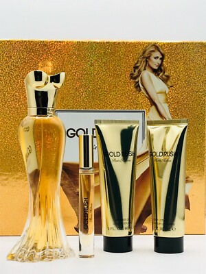 Paris Hilton Gold Rush 4pc Set Women Parfum Spray oz Lotion