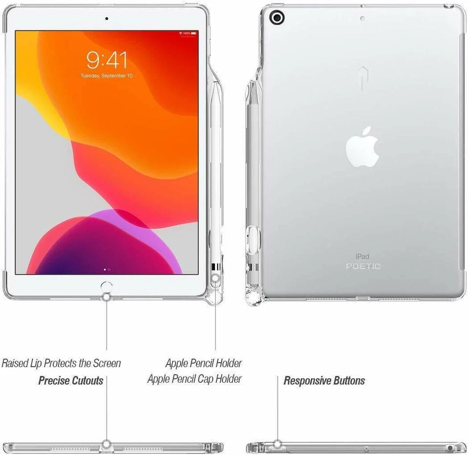 For iPad 10.2 (2021/2020/2019) Tablet W/Pencil Holder Clear TPU Back Cover Clear - Image 2 of 4