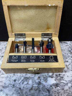 SEARS COMPANION 5 PIECE ROUTER BIT SET EXCELLENT CONDITION IN WOOD BOX