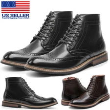 Men's Motorcycle Brogue Boots Oxford Derby Dress Shoes Wingtip Toe Size 6.5-15