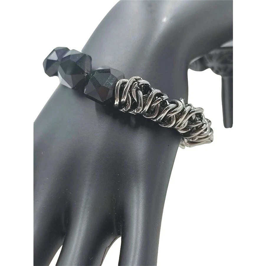 Simply Vera Wang Women's Stretch Bracelet Black Faceted Beads Chains Jewelry 8" Foto 2 de 4