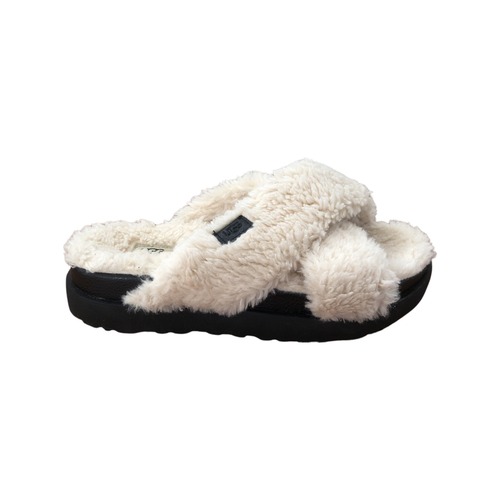 UGG Women's Fuzz Sugar Cross Slide Slippers 1120860 Black Natural Pink Hickory | eBay
