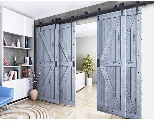 8FT-20FT Bypass Sliding Barn Door Hardware Kit For 4 Doors Closet Track Roller - Picture 30 of 35