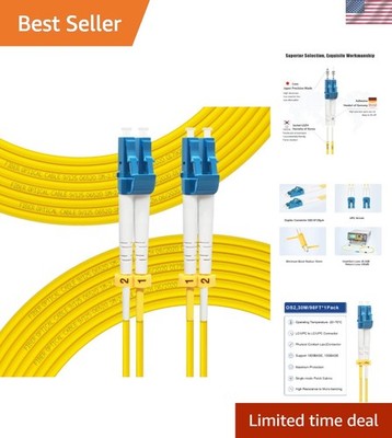 30M Duplex LC to LC Fiber Optic Cable, 9/125um OS2 for Efficient Data Transfer