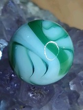 Green  White Flame   Style Swirl Vintage Marbles Glass Toys NM .63"