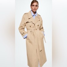 MANGO MNG Classic Trench Coat KHAKI / STONE With Belt Size: M NTW