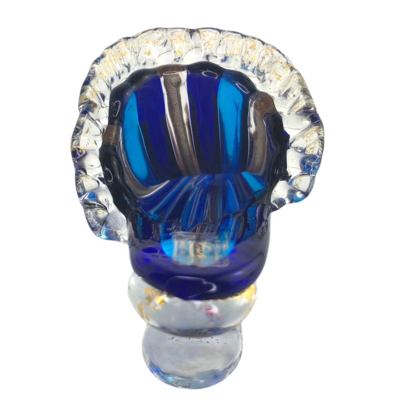 PANTOFOLA D’ORO Scarpa vintage Vetreria Artigianale D’Este in vetro di Murano blu righe oro