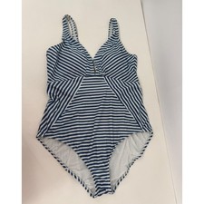 Time and Tru Womens Navy White Striped V-Neck One Piece Swimsuit Sz XL 16-18