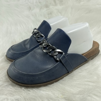 Vionic Georgie Shoe Navy Napa Leather Mule Womens 9 Loafer Arch Support 