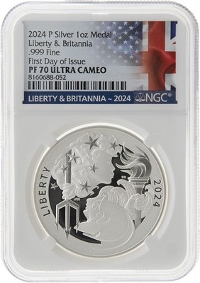 2024 P 1oz .999 Fine Silver Proof Liberty & Britannia Medal NGC