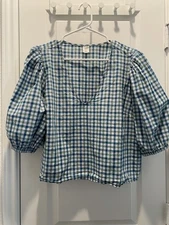 Melrose And Market Green White Check V-Neck Pullover Crop Top Size XL