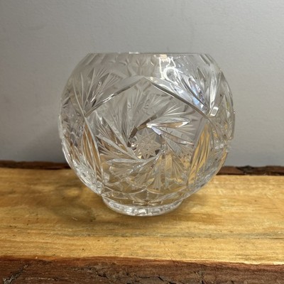 Vintage Cut Crystal Rose Bowl Vase Pinwheel Pattern 4'' in Height 4'' in Width