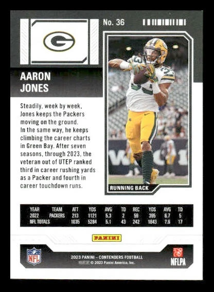 2023 Panini Contenders #36 Aaron Jones /149 Divisional Ticket Green Bay Packers - Image 2 of 2