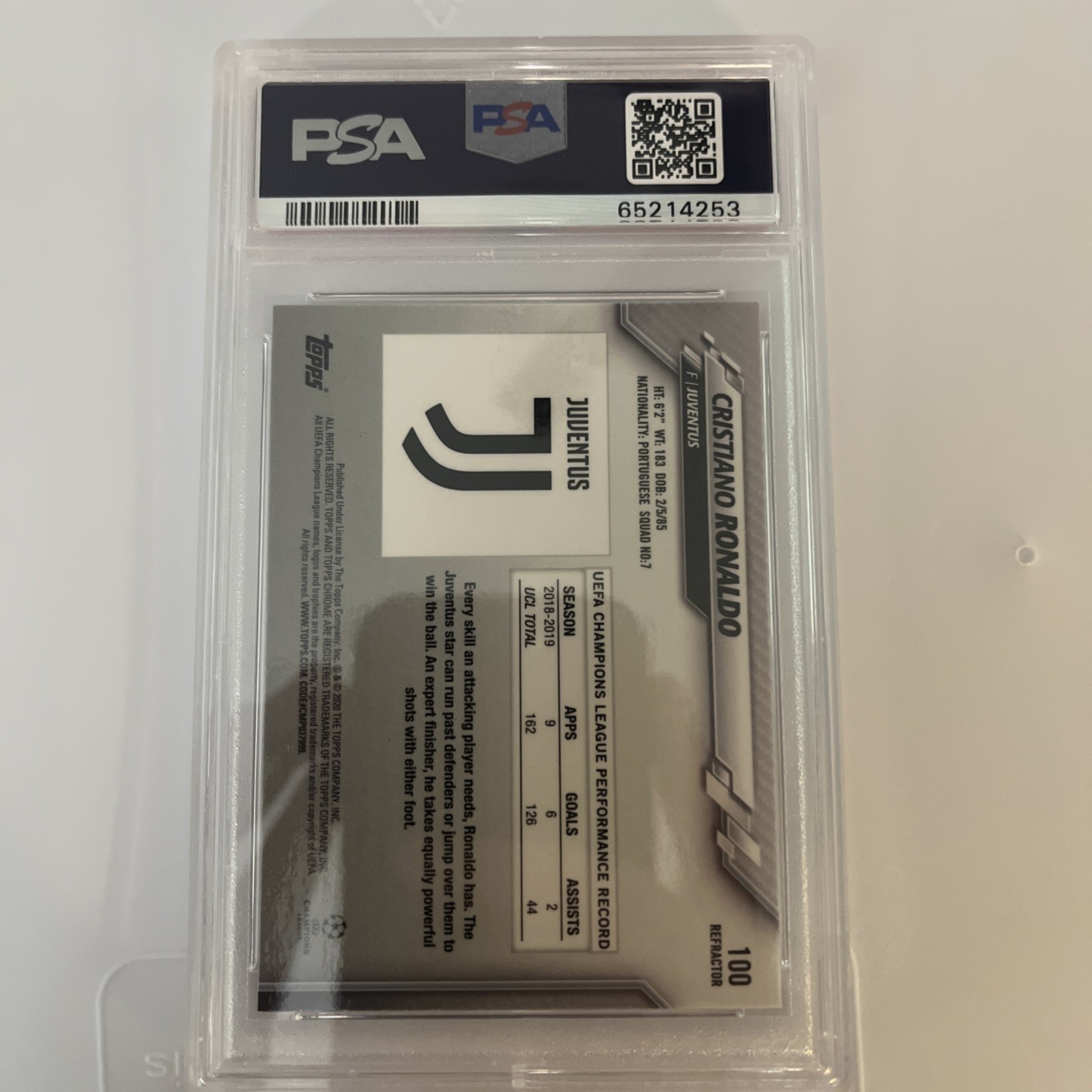 2019-20 Topps Chrome UCL Cristiano Ronaldo Refractor #100 PSA GEM MT 10 💎  view 2